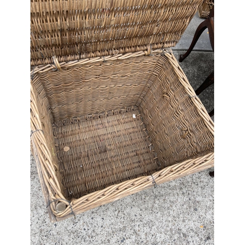 168 - Antique French cane basket with carry handles, approx 58cm H x 66cm W x 54cm D