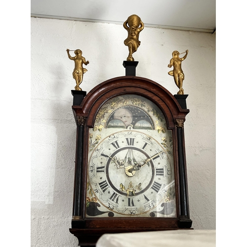 172 - Late 18th century Dutch oak wall clock, the painted dial with Roman numerals and Arabic minutes belo... 