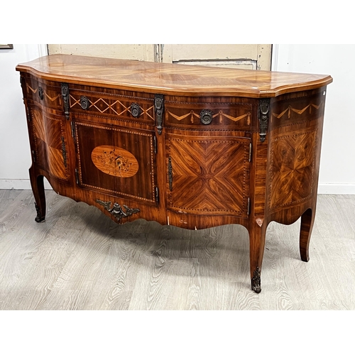 173 - Fine quality antique style inlaid sideboard, fitted with three drawers, approx 94cm H x 169cm W x 56... 