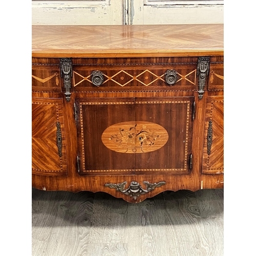 173 - Fine quality antique style inlaid sideboard, fitted with three drawers, approx 94cm H x 169cm W x 56... 