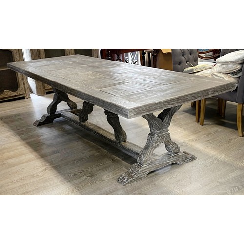 175 - New Fibre glass outside dining table, faux good grain finish, approx 260cm L x 100cm W x 76cm H (Out... 