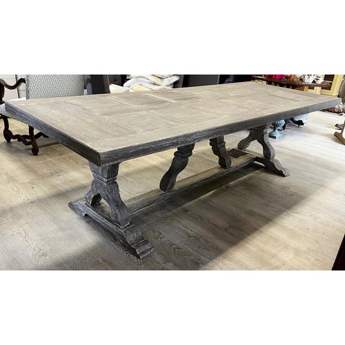 175 - New Fibre glass outside dining table, faux good grain finish, approx 260cm L x 100cm W x 76cm H (Out... 