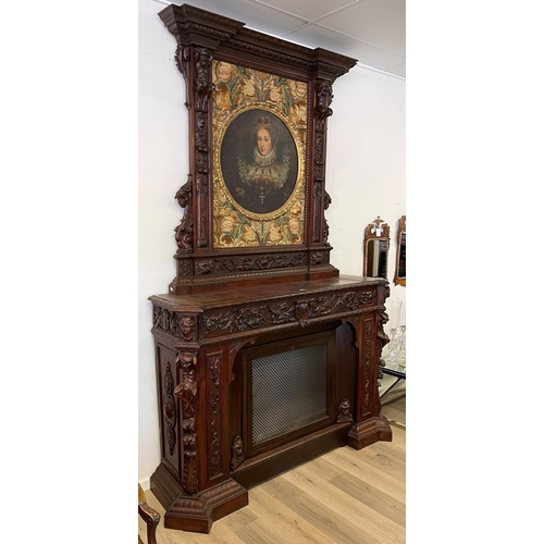179 - Rare large antique elaborate French fire place surround, mounted with a 19th Century portrait of Mar... 