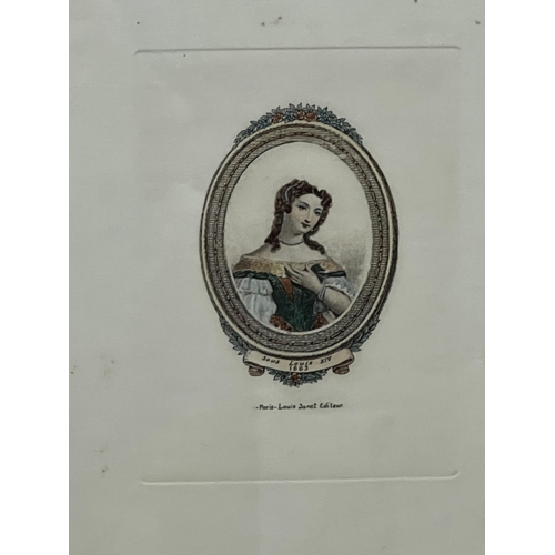 186 - Ange Louis Janet Lange (1815-1872) Four famous French ladies, hand coloured engravings in oval, appr... 