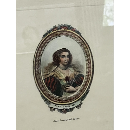 186 - Ange Louis Janet Lange (1815-1872) Four famous French ladies, hand coloured engravings in oval, appr... 