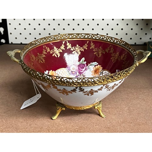 2 - Rosenthal porcelain footed bowl, with gilt metal mounts and feet, approx 11.5cm H x 20cm W