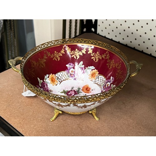 2 - Rosenthal porcelain footed bowl, with gilt metal mounts and feet, approx 11.5cm H x 20cm W