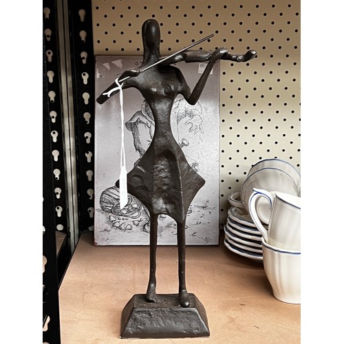 14 - Unknown Bronze Sculpture of girl playing a violin, approx 36cm H