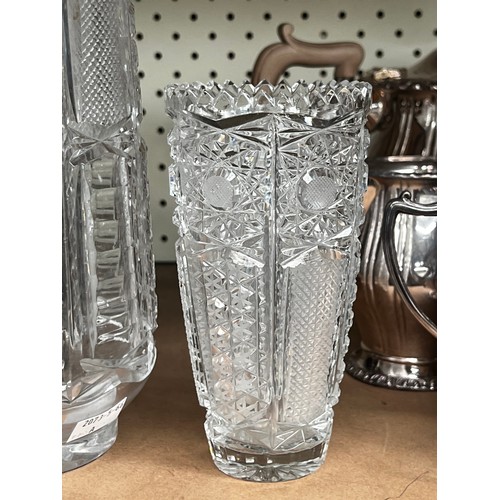 15 - Two Bohemian cut crystal vases, approx 25cm H and shorter