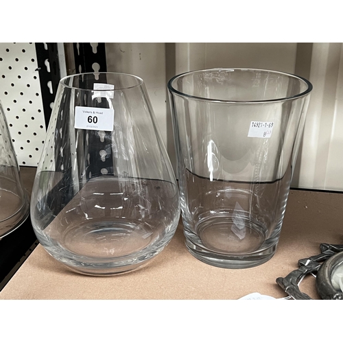 60 - Two clear glass vases, approx 20cm H and shorter (2)