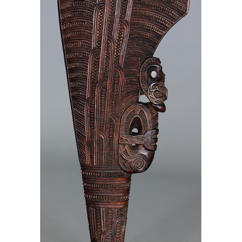 8 - Fine Maori Hand Club (Wahaika), New Zealand. Carved and engraved totara wood. The hooked blade decor... 