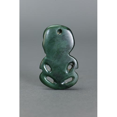 12 - Small Maori Hei Tiki, New Zealand. Carved and engraved Greenstone / Pounamu. Finely carved of squat ... 