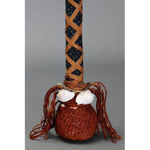 25 - Fine Kanak O Kono Ceremonial Prestige Axe, New Caledonia. Carved stone, shells, trade cloth and fibr... 