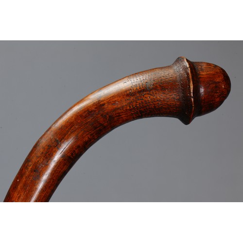 26 - Curved Phallic Kanak Club, New Caledonia. Carved and engraved hardwood. Extremely long and curved Ka... 