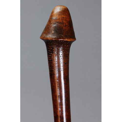 27 - Kanak Phallic Club with notches around head and binding at handle, New Caledonia. Carved and engrave... 