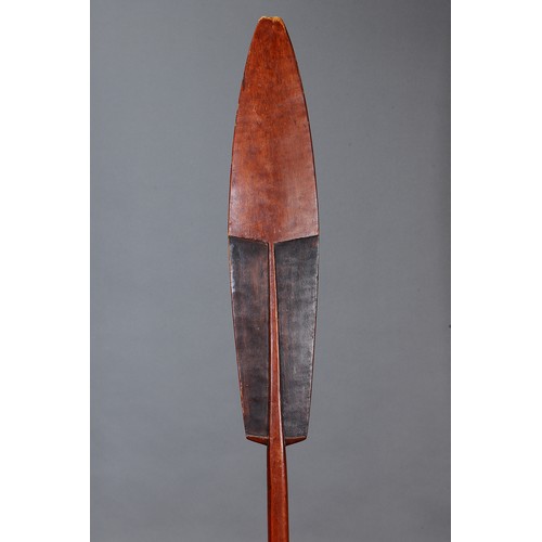 33 - Santa Cruz Paddle, Solomon Islands. Carved and engraved hardwood and natural pigments. Flat leaf-for... 