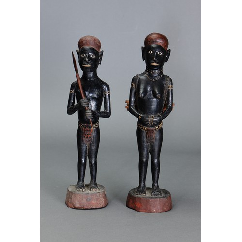41 - Fine Pair of Bougainville Province Figures, Solomon Islands. Carved and engraved hardwood and natura... 
