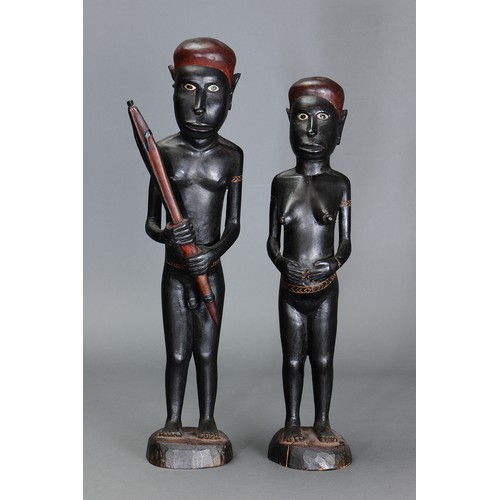 42 - Fine Pair of Bougainville Province Figures, Solomon Islands. Carved and engraved hardwood and natura... 