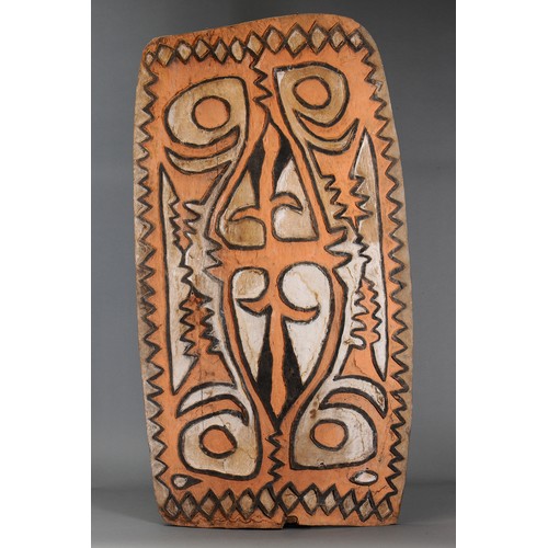 43 - Large Green River house board, Papua New Guinea. Carved and engraved hardwood and natural pigment. P... 