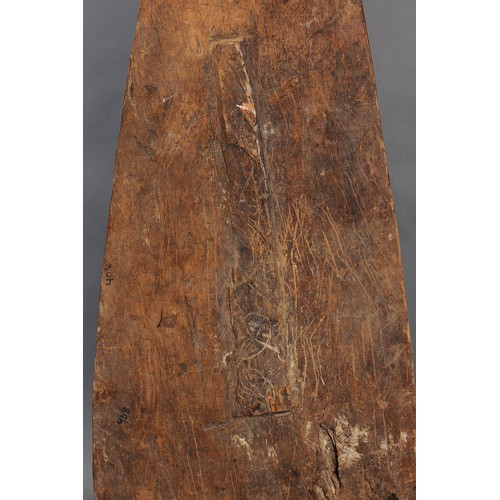 48 - Northwest Asmat War Shield, Possibly Tjemor, Upper Undir River, Papua New Guinea. Carved and engrave... 
