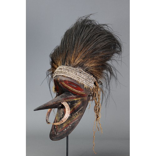 49 - Superb Barag Mask, East Sepik Province, Papua new Guinea. Carved hardwood, boar tusk, cassowary feat... 