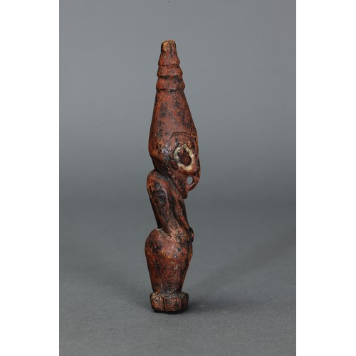 55 - Fine early Lower Sepik Ramu Amulet, Papua New Guinea. Carved and engraved hardwood and natural pigme... 