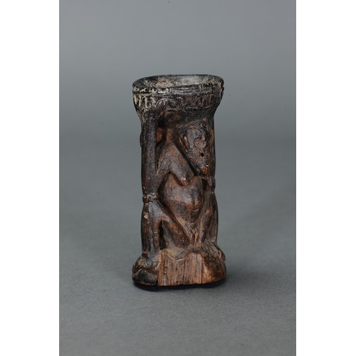 58 - Fine early Lower Sepik Betlenut Mortar, Papua New Guinea. Carved and engraved hardwood. Of diminutiv... 