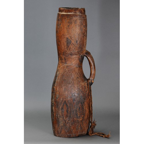 80 - Superb early Abelam Drum (Probably Stone Cut), Papua New Guinea. Carved and engraved hardwood and na... 