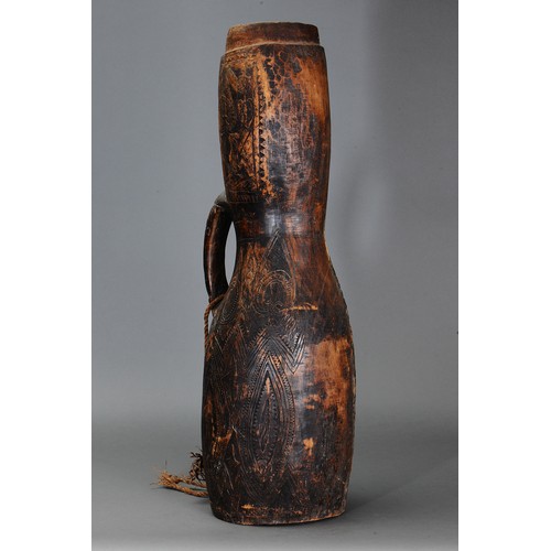 80 - Superb early Abelam Drum (Probably Stone Cut), Papua New Guinea. Carved and engraved hardwood and na... 