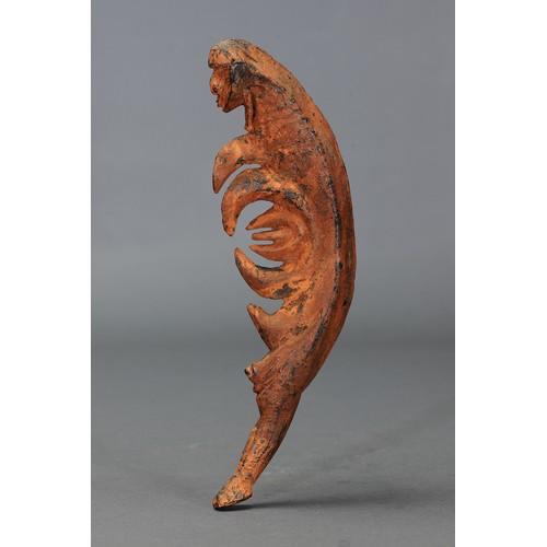 83 - Korewori Hook Figure / Charm, Papua New Guinea. Carved and engraved hardwood and natural pigment. Ap... 