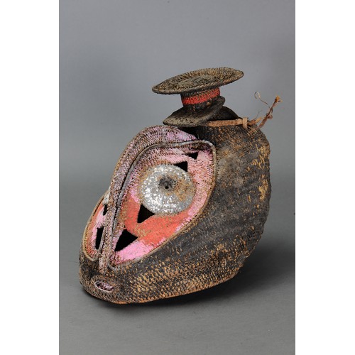 102 - Abelam Baba Cane Yan Mask (with Pink Ochre), Papua New Guinea. Woven natural fibre and natural pigme... 