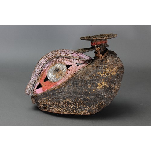 102 - Abelam Baba Cane Yan Mask (with Pink Ochre), Papua New Guinea. Woven natural fibre and natural pigme... 