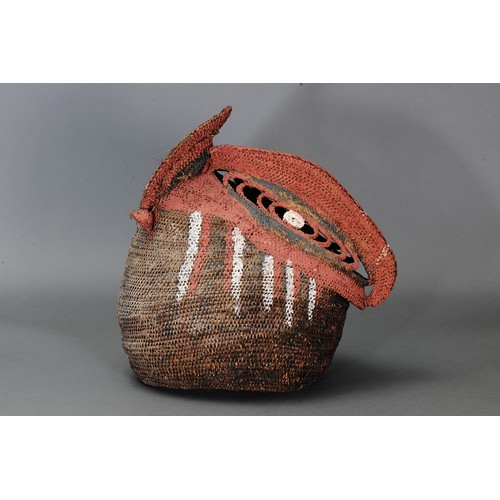 104 - Abelam Baba Cane Yan Mask (with Pink Ochre), Papua New Guinea. Woven natural fibre and natural pigme... 