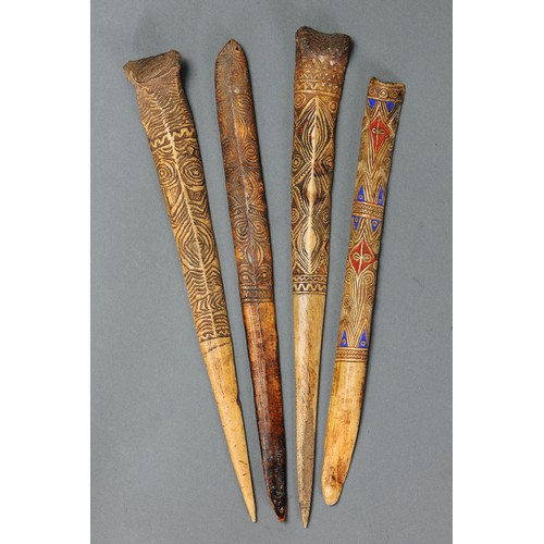 122 - A Collection of Four Abelam Cassowary Bone Daggers, Yina, East Sepik Province, Papua New Guinea. Car... 