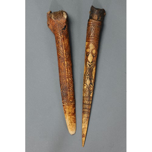 123 - Pair of Abelam and Kwoma Cassowary Bone Daggers, East Sepik Province, Papua New Guinea. Carved and e... 