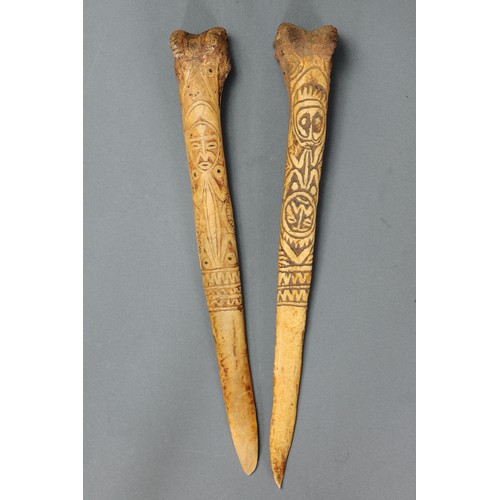 124 - Pair of Abelam Cassowary Bone Daggers, Yina, East Sepik Province, Papua New Guinea. Carved and engra... 