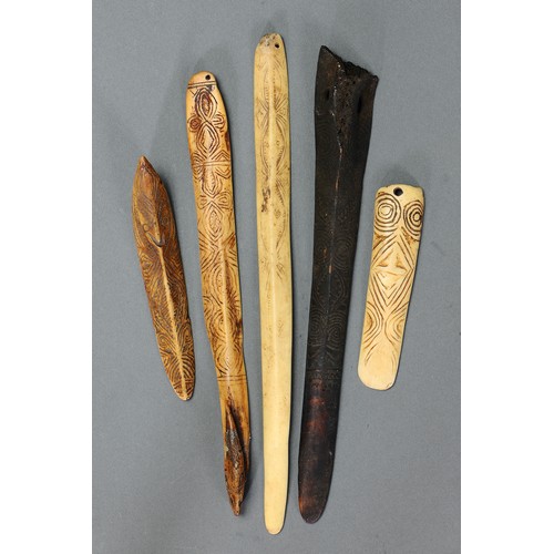 128 - A Collection of Five Abelam Cassowary Bone Ornaments, Jiwi, East Sepik Province, Papua New Guinea. C... 