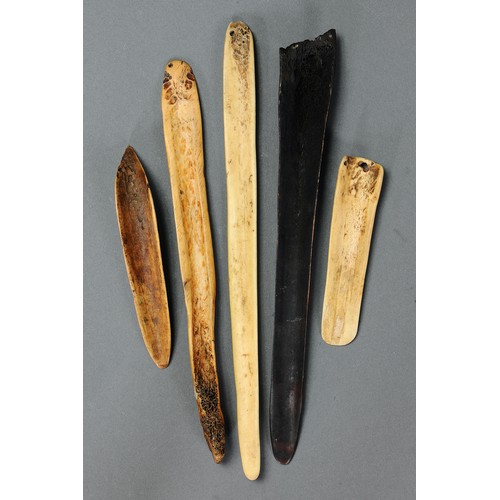 128 - A Collection of Five Abelam Cassowary Bone Ornaments, Jiwi, East Sepik Province, Papua New Guinea. C... 