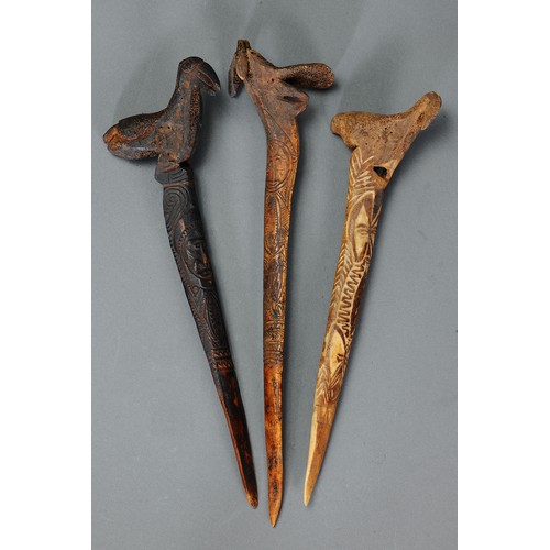 129 - A Collection of Three Abelam Cassowary Bone Daggers, Yina, East Sepik Province, Papua New Guinea. Ca... 
