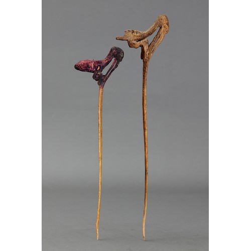 130 - Pair of Lime Spatulas, Iatmul, Middle Sepik, Papua New Guinea. Carved cassowary bone. Lime stick is ... 