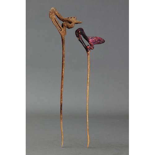 130 - Pair of Lime Spatulas, Iatmul, Middle Sepik, Papua New Guinea. Carved cassowary bone. Lime stick is ... 