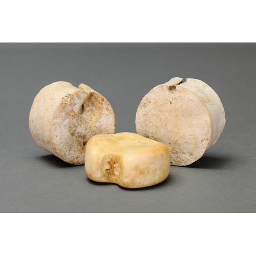 142 - A Collection of Three Clam Shell Ring Cores, Simbo Island, Solomon Islands. Carved tridacna clam she... 