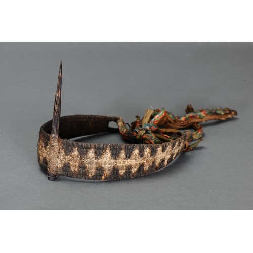 149 - Rare Fly River Headdress with spike, Papua New Guinea. Carved wood and woven natural fibre and natur... 