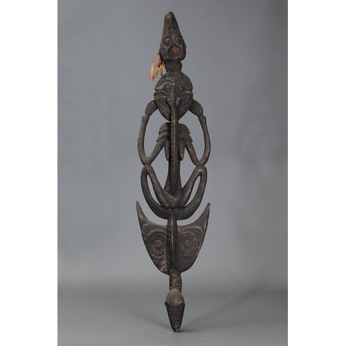 343 - Iatmul Openwork Suspension Hook Carving, Papua New Guinea. Carved and engraved hardwood and natural ... 