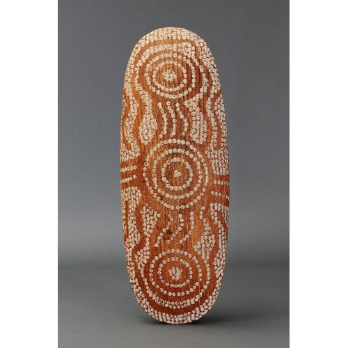 154 - Painted Ceremonial Shield, Desert North, Northern Territory, Australia. Carved beanwood and natural ... 