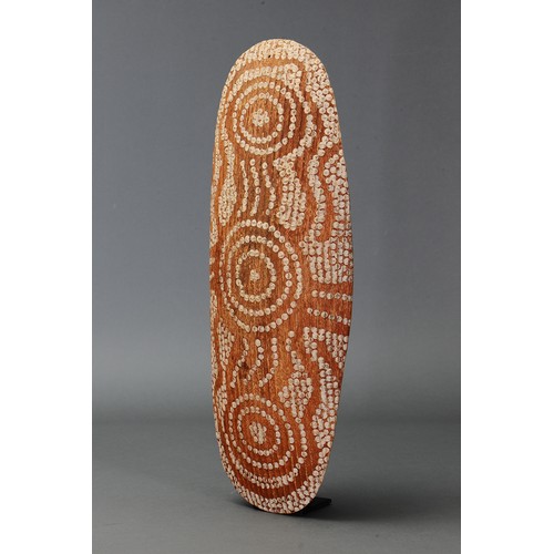 154 - Painted Ceremonial Shield, Desert North, Northern Territory, Australia. Carved beanwood and natural ... 