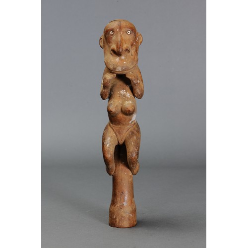 337 - Mundugamoor Female Figure on post, Papua New Guinea. Carved and engraved hardwood and shell eyes. La... 