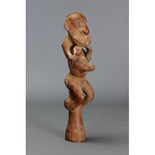 337 - Mundugamoor Female Figure on post, Papua New Guinea. Carved and engraved hardwood and shell eyes. La... 