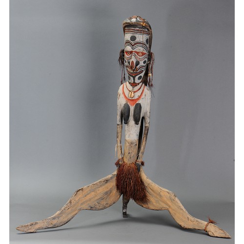 336 - Sepik House Post with Splayed Legs, Papua New Guinea. Carved and engraved hardwood, natural fibre, s... 
