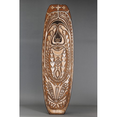 335 - Large Gope Board, Papuan Gulf, Papua New Guinea. Carved and engraved hardwood and natural pigment. A... 